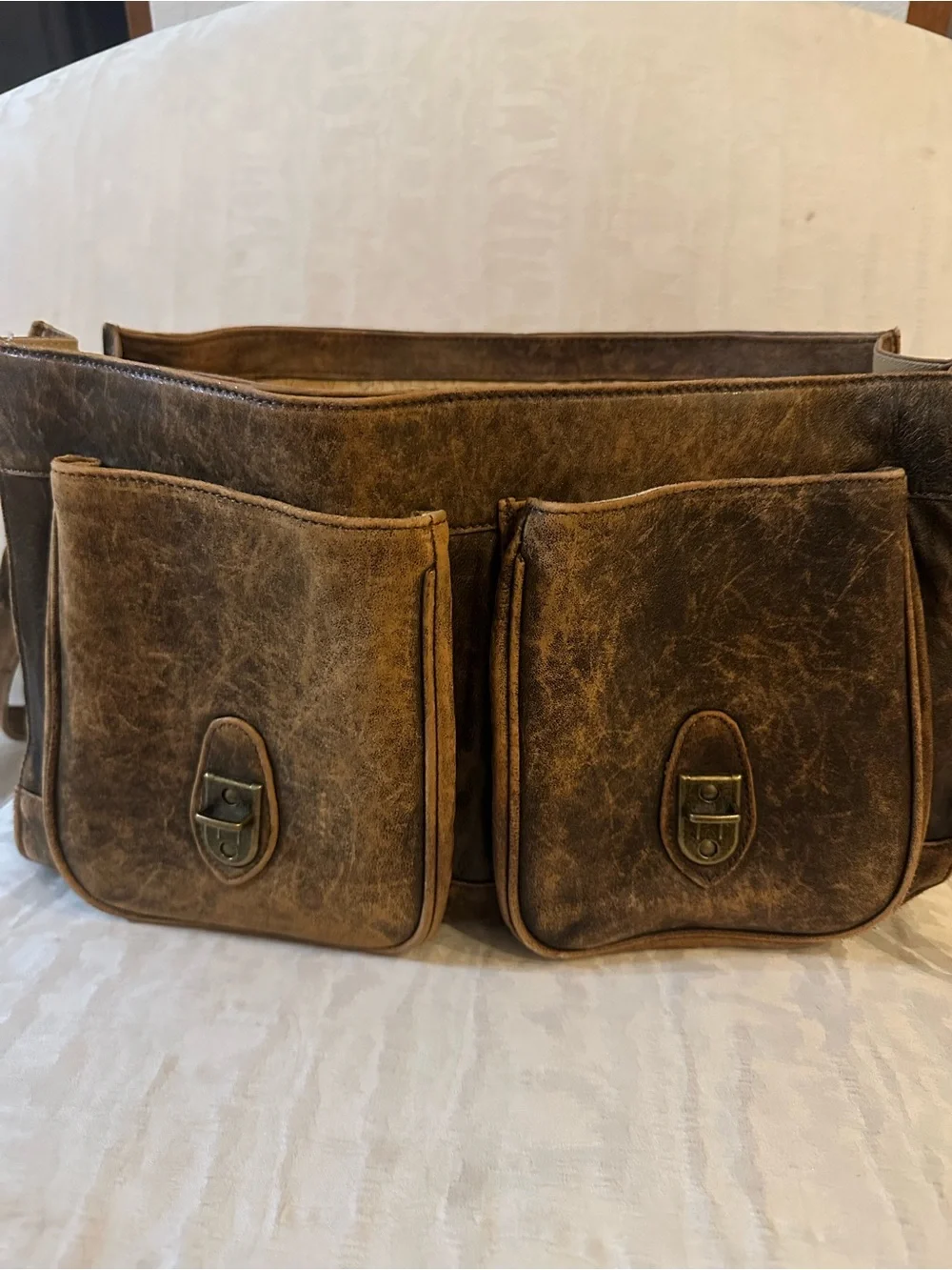 Unisex Brown Leather Messenger Bag - Vintage Style